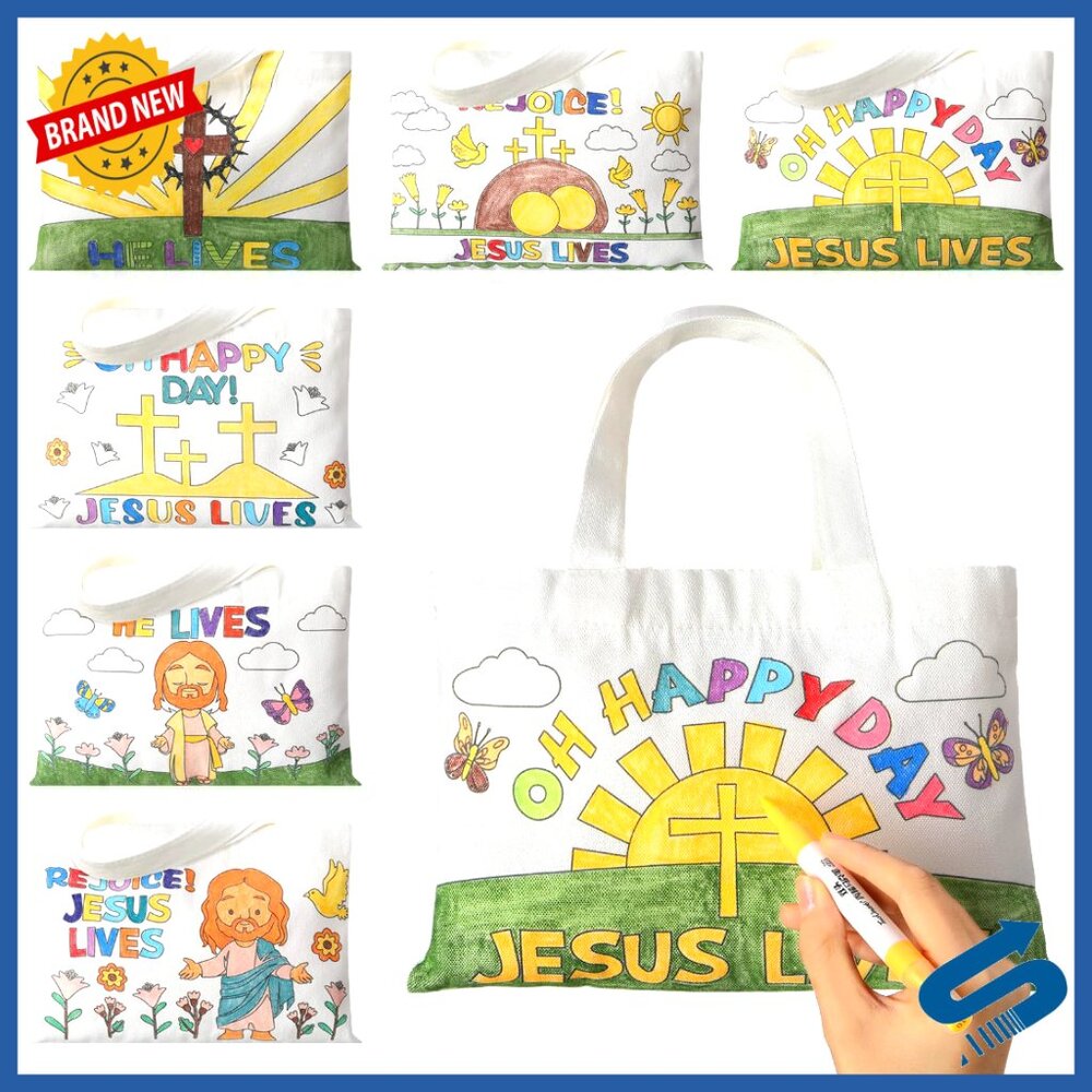 DIY Easter Craft Canvas Tote Bags Reusable Party Favors with Handles
